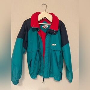 Vintage Sports Afield Colorblock Jacket Teal Red Navy Fleece Lined Retro 90s L